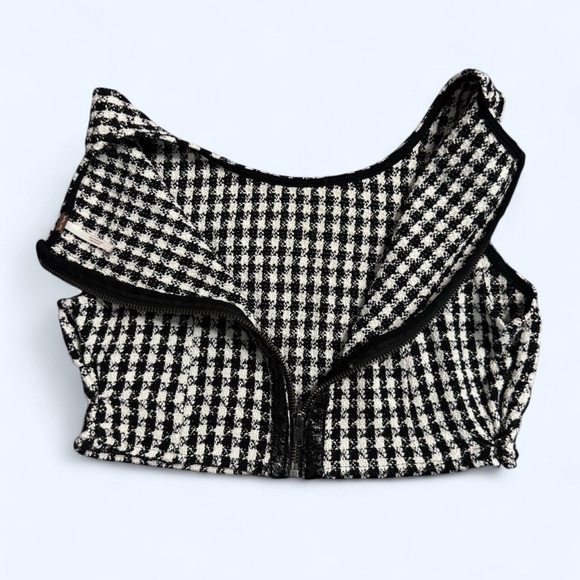 Free People Houndstooth Zip Back Crop Top - Picture 3 of 5
